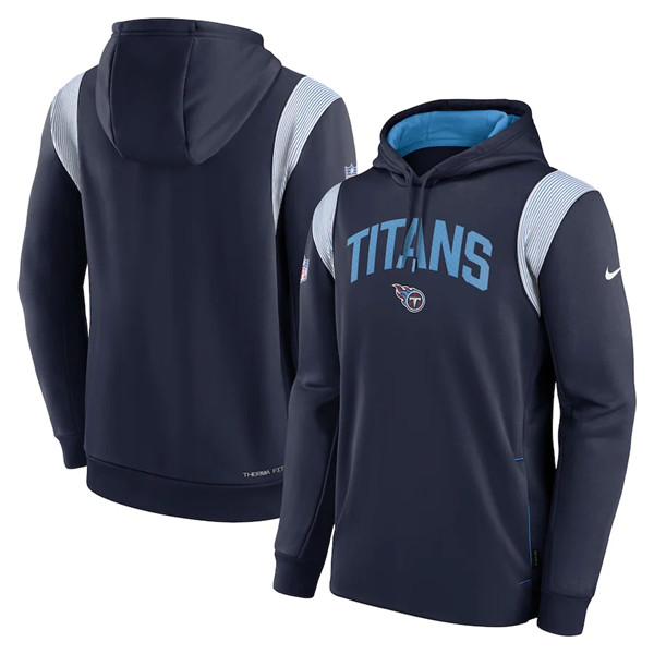 Men's Navy Tennessee Titans Sideline Stack Performance Pullover Hoodie 001